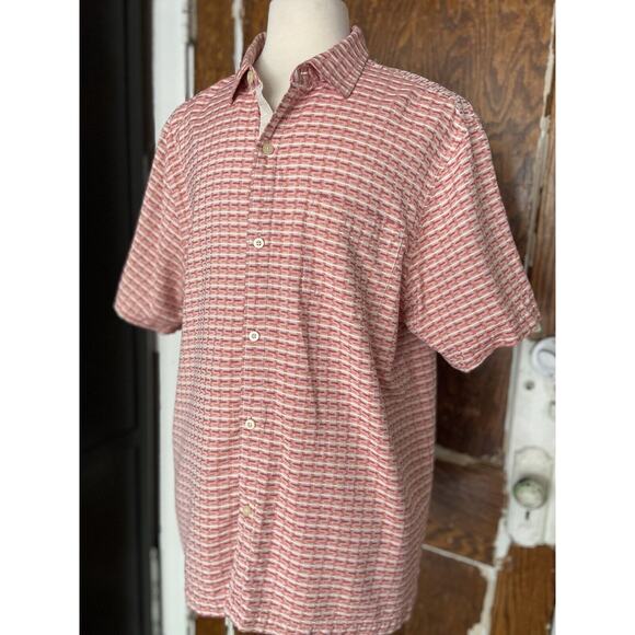 TOMMY BAHAMA Geovanni Geo Pink 100% Silk Camp Shirt sz XL - Picture 1 of 10